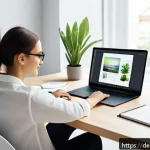 Home 20 애니메이션 GIF 제작 도구 추천 - A modern workspace scene showing a professional graphic designer creating a GIF animation on a sleek...