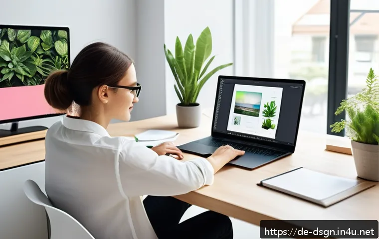 애니메이션 GIF 제작 도구 추천 - A modern workspace scene showing a professional graphic designer creating a GIF animation on a sleek...