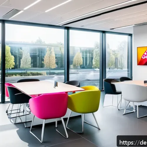 Home 30 로고 리디자인 성공 사례 분석 - A sleek, modern German corporate office interior showcasing a dynamic logo wall display featuring ev...