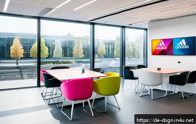 로고 리디자인 성공 사례 분석 - A sleek, modern German corporate office interior showcasing a dynamic logo wall display featuring ev...